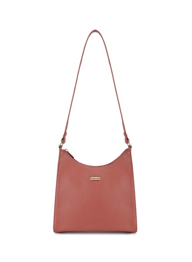 Fastrack Textured Structured Shoulder Bag for Women, Girls and Ladies | Ladies Purse Handbag Pink - Image 1